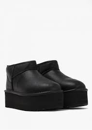 UGG Classic Ultra Mini Platform Boot Black Leather