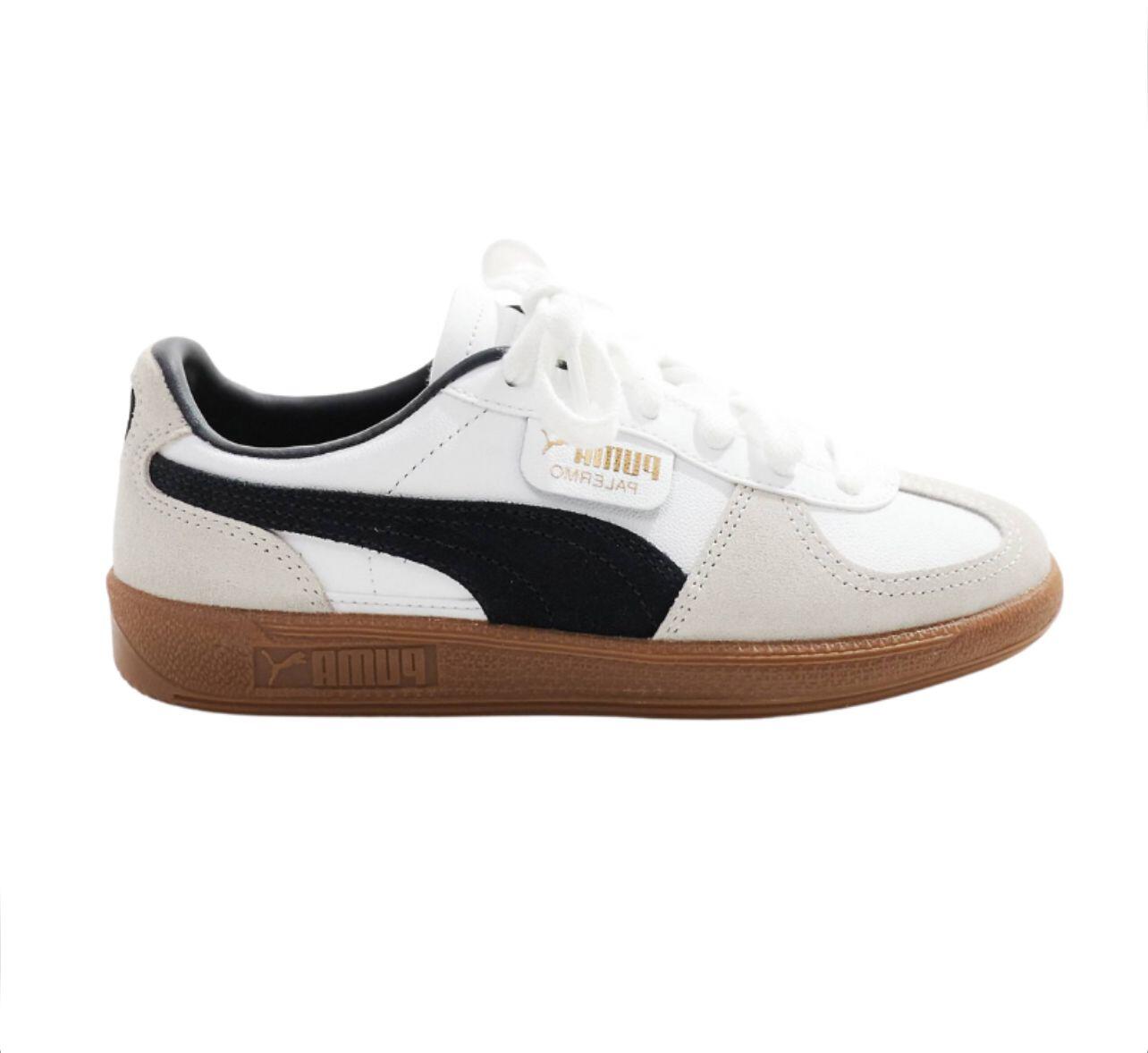 PUMA Palermo Leather Trainers In White and Black Main image