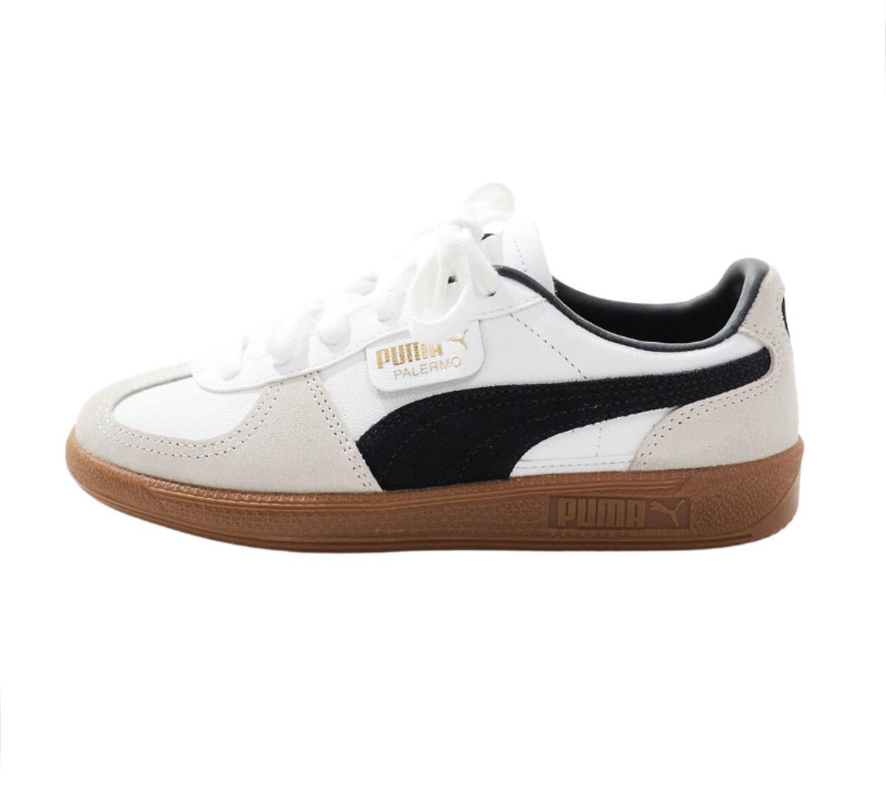 PUMA Palermo Leather Trainers In White and Black Secondary image
